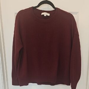 LOFT Women's Deep Red Crew Neck Sweater